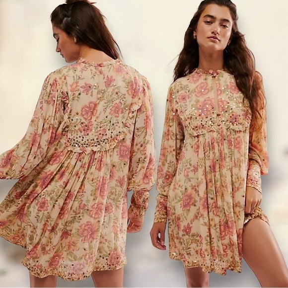 Free People Dresses & Skirts - NWT Free People Bali Golden Sun Printed Mini Dress Size Small